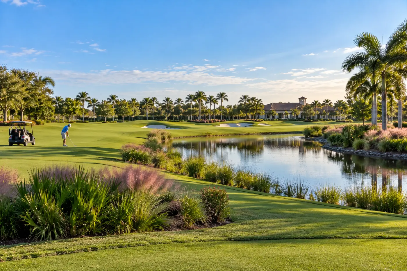 Conceptual view of a golf green and lake in Ave Maria