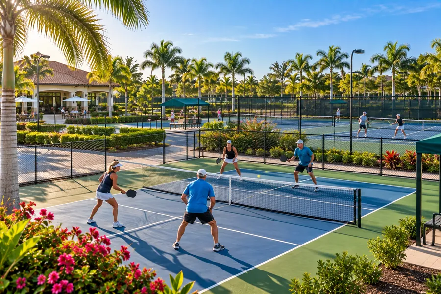 Conceptual pickleball and tennis courts at an Ave Maria park